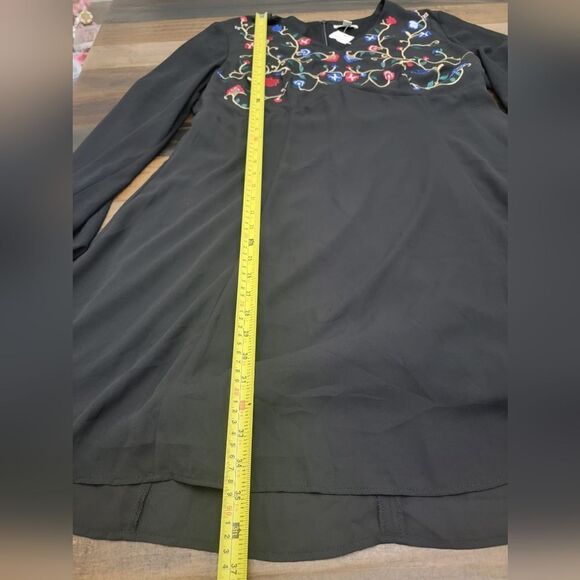 Cato Black Dress Floral Embroidered Boho Flowy Long Sheer Sleeves Size 16 - Picture 9 of 10
